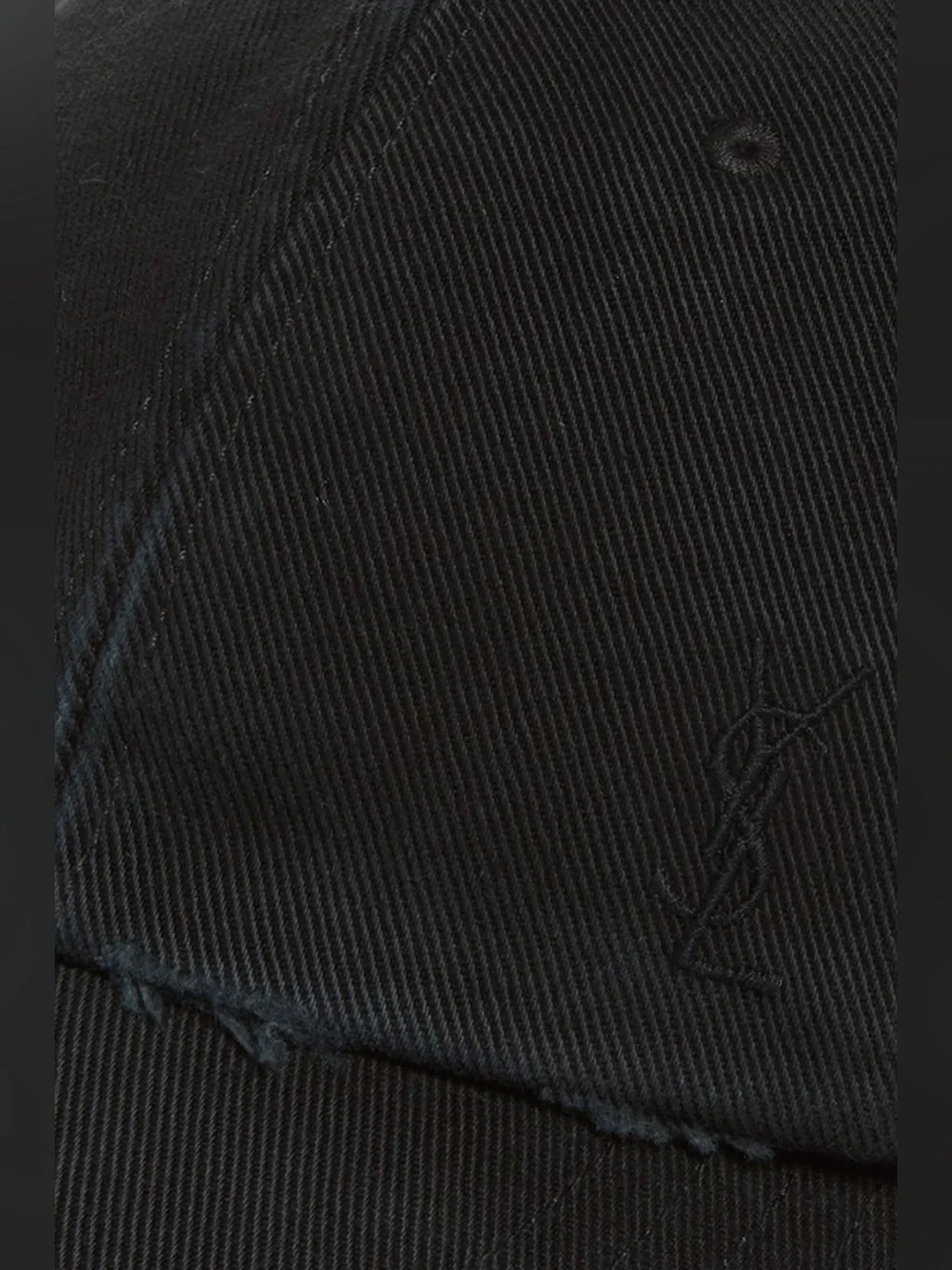 Saint Laurent Black Frayed Edge denim Cotton Baseball Cap with Tonal Logo